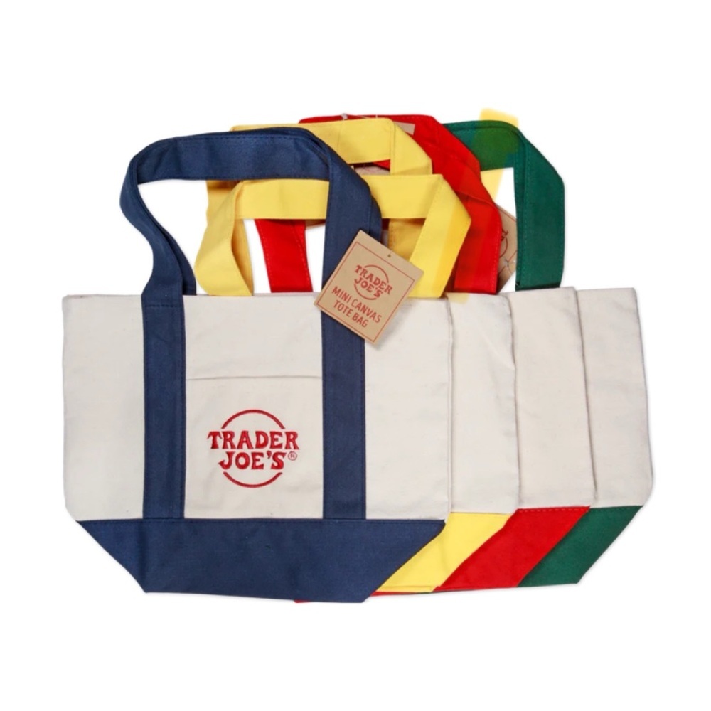 Trader Joe’s Mini Canvas Tote Bag Set Of 4 - Brand New Red, Yellow, Blue… - Picture 3 of 4